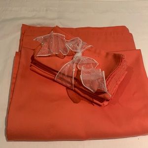 Burnt Orange Rectangular Tablecloth with 12 Dinner Napkins